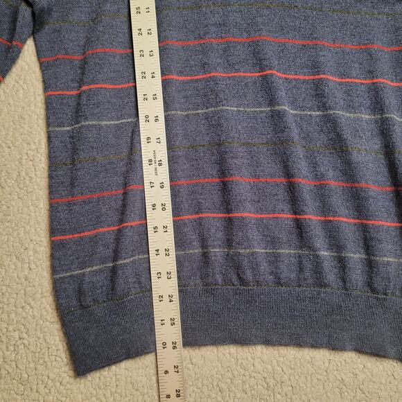 Banana Republic Sweater Men Medium Blue Stripes Merino Wool Crewneck Lightweight - Picture 6 of 6